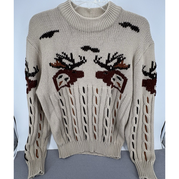 Vintage Other - Vintage 1970s Bengal Lancer Mens XL Cable Knit Moose Head Chunky Sweater Grandpa